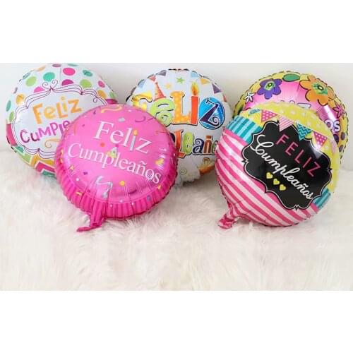 50pcs 18inch Spanish Happy Birthday Foil Balloons Feliz Cumpleanos Mylar Helium Ballon Party decoration Round Baloes Air globos