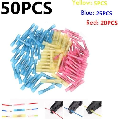 50PCS Assortment AWG22-10 Heat Shrink Butt Waterproof Connectors Electrical Wire Splice Cable Crimp Terminals