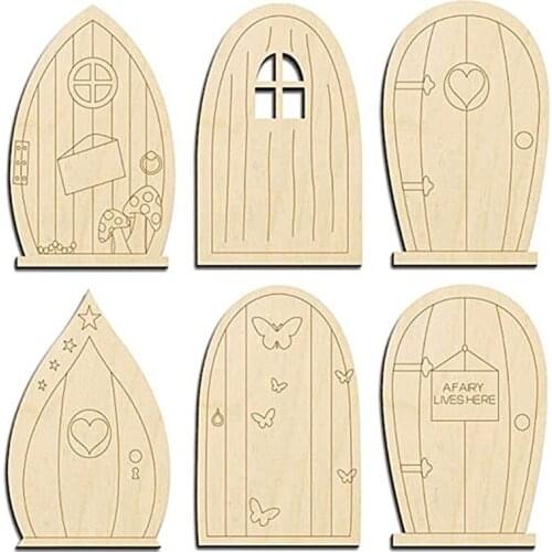 6 Pcs Fairy Elf Window Door Wooden Garden Ornament Creative Yard Art Garden Sculpture Decor Trees Open Doors Gnome House N0PA