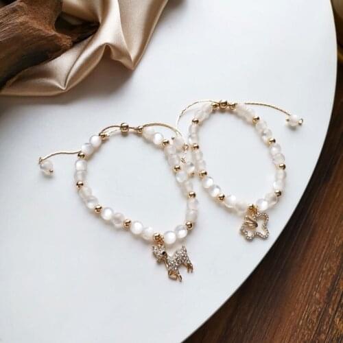 Fantasy Unicorn Opal Round Bead Bracelet For Women /Girl Hollow Diamond Fawn Bracelet Party Fine Gifts Accessories 2021 Trend