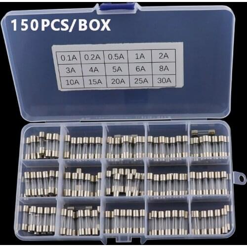 15Kinds 150pcs 5*20 Fast-blow Glass Tube Fuses Car Glass Tube Fuses Assorted Kit 5X20 with Box fusiveis 0.1A-30A Household Fuses