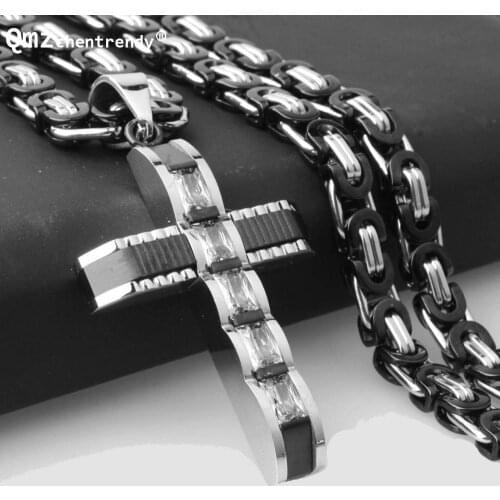 Hip hop 316L Stainless Steel Cross Pendants Necklace Trendy Men Flat Byzantine Chain Necklace Jewelry Drop Shipping
