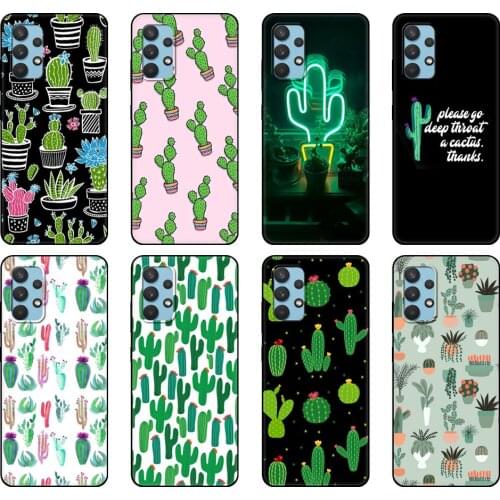 Black tpu Case For Samsung galaxy A32 A42 A52 A72 4g 5g S21 PLUS ultra back cover cactus