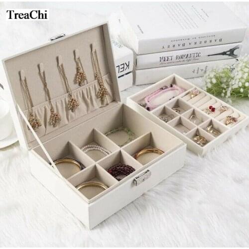 Dual Layer Portable Travel Jewelry Box Organizer Leather Ornaments Case Rings Earrings Necklaces Bracelets Pendants Storage Box