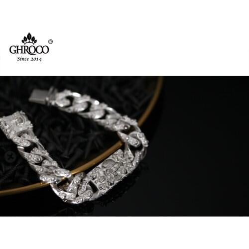 Chroco S925 Tibetan Silver Mens skull Bracelet, fashion, hip hop, punk, rock style, suitable for motorcycle riders and music pa