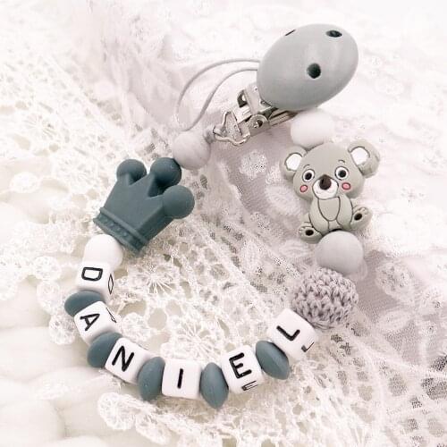 Personalized Name Silicone Nipple Dummy Holder Baby Pacifier Clip Porta Chupeta Dummy Chain Custom Name silicone pacifier Koala