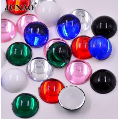 JUNAO 200pcs 15mm Mix Color Round Cabochon Rhinestones Flatback Acrylic Crystal Stones Non Sewing Beads for DIY Decorative