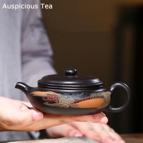 160ml Classic Yixing Purple Clay Teapot Raw Ore Black Mud Filter Tea Pot Home Zisha Beauty Kettle Chinese Tea Set Accessories
