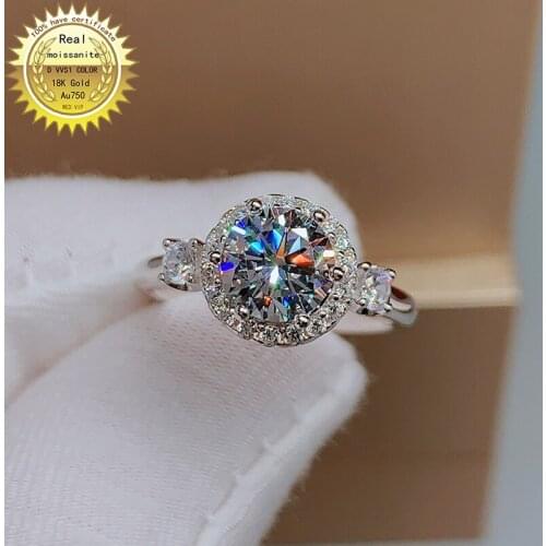 100% 18K Gold 1ct Moissanite Diamond Ring D color VVS With national certificate 08