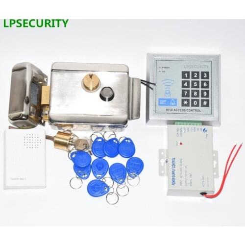 LPSECURITY 12VDC ID RFID keypad reader Electric Gate Door Lock castle kit with 10 TAGS for home factory Gate Door