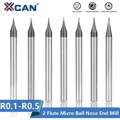 XCAN End Mill Bit Two Flute Ball Nose End Mill R0.1-R0.5 Micro Milling Bit CNC Machine Router Bit Milling Tool Cutter
