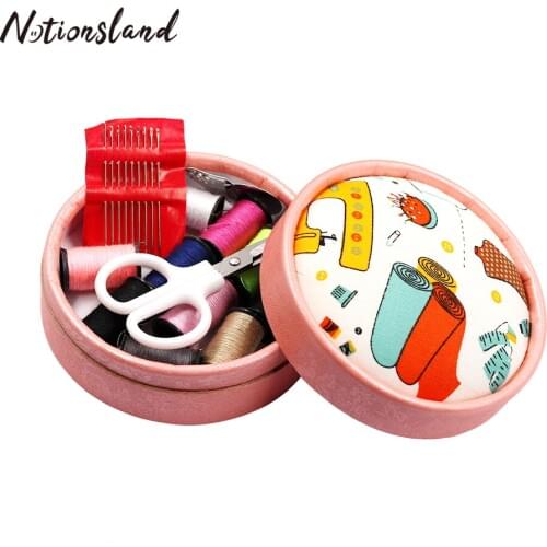 Round Sewing Box Portable Multi-function Sewing Kits for DIY Embroidery Thread Quilting Stitching Sewing Accessories