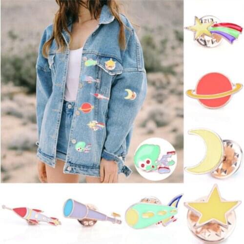 Cartoon Enamel Moon Aliens Planet Badge Lapel Brooch Clothes Decoar Jewelry Brooches Couple Gift Interesting Badge jewelry