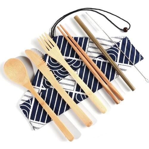 Bamboo Cutlery Set Travel Utensils Biodegradable Wooden Dinnerware Outdoor Portable Flatware Zero Waste Bamboo Tableware Set