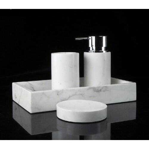 Three-piece Suit White Marble Electric Toothbrush Holder Home Hotel Bathroom Accessories Supplies Glass Gargle Cup with Tray