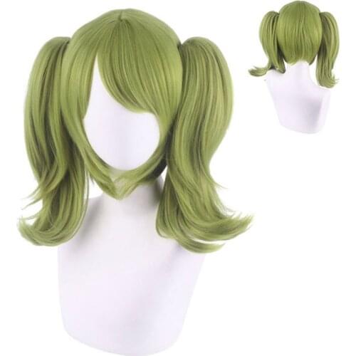 35cm Anime Danganronpa: Trigger Happy Havoc Cosplay Monaka Wig Role Playing Wigs Halloween Cosplay Mixed Green Hair