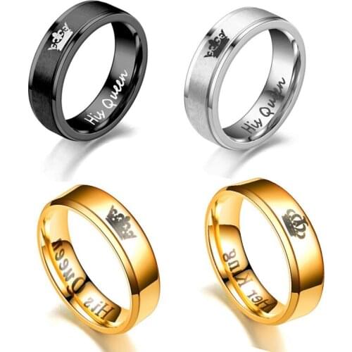 Her King his Queen Couple Rings paired lovers Stainless Steel Gold Silver Black Color Punk Ring for Men Women anillos Jewelry