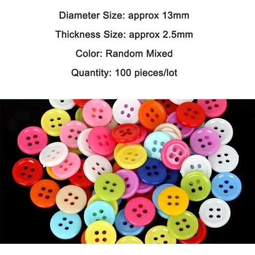 Plastic Sewing Buttons Scrapbooking Craft Garment Clothes DIY Supply Round 4-Holes Random Mixed Color 13 x 2.5 mm, 100Pieces DIY