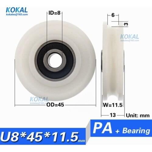 [U0845-11.5]Free shipping 10PCS NONSTANDARD 628ZZ covered plastic bearing Nylon Roller wheel for window door 8*45*11.5mm