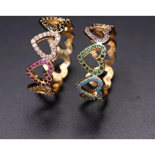 Luxury Love Heart-shaped Rings for women colorful Zircon stone engagement female Finger Ring Gold Color Boho Fashion Jewelry2019
