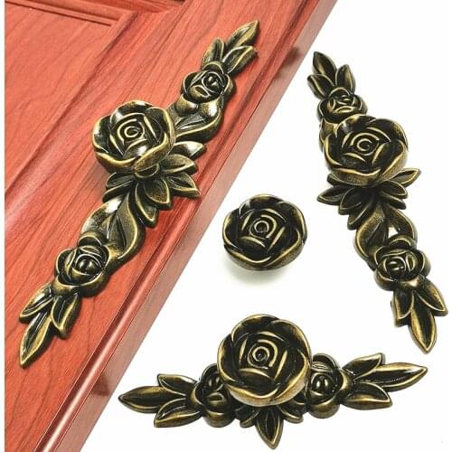 Hole CC 96mm/128mm antique brass Silver Rose Single Knob European Vintage Cabinet Drawer knobs Closet Furniture handles Pull