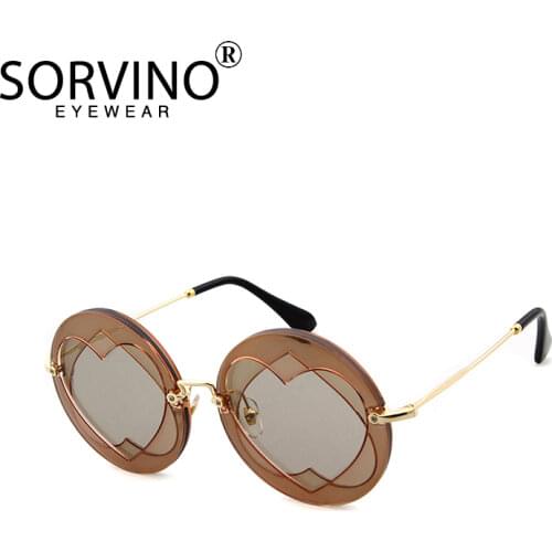 SORVINO Heart Glasses Women Korean Retro Round Frame Love Sunglasses Female Red Style Street Shooting Sun Glasses A0011