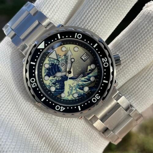 STEELDIVE SD1975J New Color Ceramic Bezel Full Luminous Surfing Dial Dive Watch 300m Waterproof NH35 Tuna Kanagawa Dive Watch