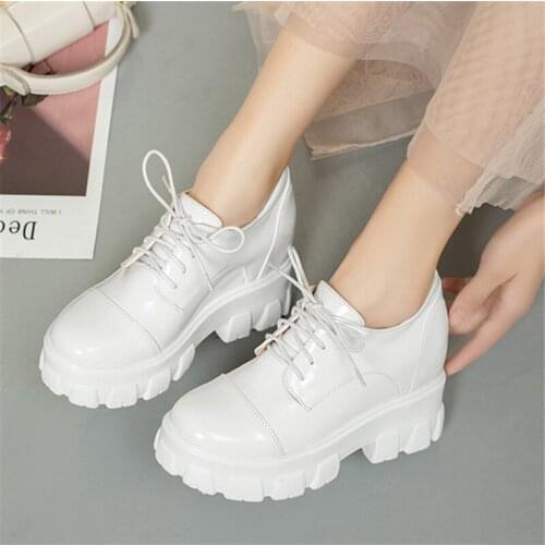 New fashion thick-soled trend British style simple casual single shoes womens shoes platform Women Chunky Womens shoes white