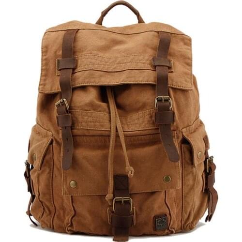 Vintage Korean style Men Military canvas Leather backpack men hiking backpacks boy canvas school backpacks traveling bag