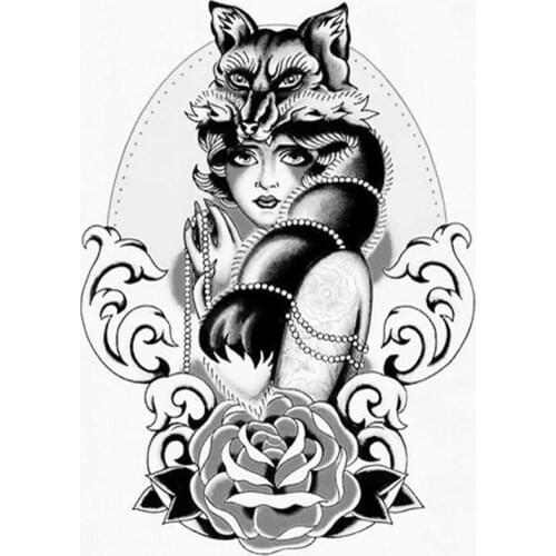 Fox femal temporary tattoo stickers sexy woman sleeve tattoo rose woman taty for men women art body sticker
