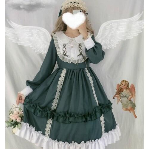 Japanese Cute Peter Pan Colar OP Ruffle Long Sleeve Kawaii Lolita Dress Spring Autumn Vintage Tea Party Cosplay Dresses Harajuku