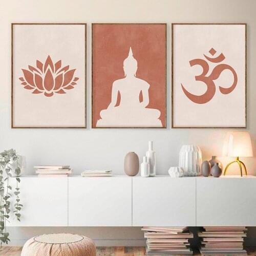 Yoga Meditation Canvas Painting Abstract Boho Style Buddha Statue Lotus Poster Buddhism Print Wall Art Pictures for Living Room