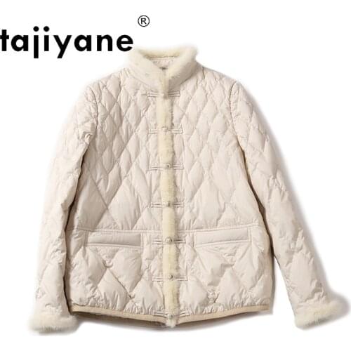 Tajiyane Winter Clothes Women 90% White Duck Down Jackets Woman Real Mink Fur Collar Coats Fur Placket Cloth Mujer Parkas TN633