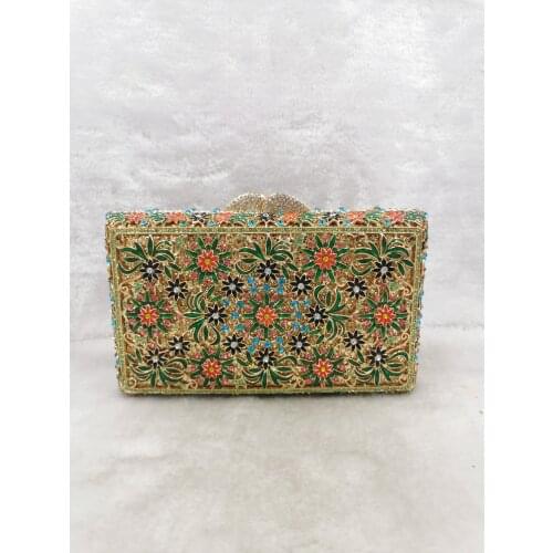 Lady Green Gold Color Crystal Clutch Bags Fashion Womens Rhinestone Messenger Bags Handbags Ladies Party Purses Clutches Bags