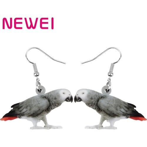 Newei Acrylic Gray Parrot Earrings Print Lightweight Bird Animal Dangle Drop Jewelry For Women Girl Kid Classic Gift Decoration