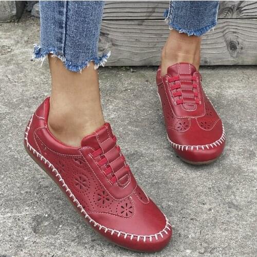 Fashion leather Comfortable Summer new flower hollow breathable soft bottom slope heel ladies flat shoes