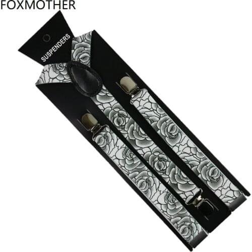 FOXMOTHER Women Suspenders Adjustable White Rose Floral Print Bretelle Tirantes Braces Women Suspensorio Ladies