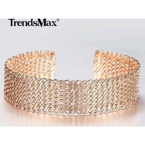 20mm Big Width 585 Rose Gold Charm Bracelet Opening Cuff Bangle for Women Twisted Link Chain Wristband Wedding Jewelry CB51