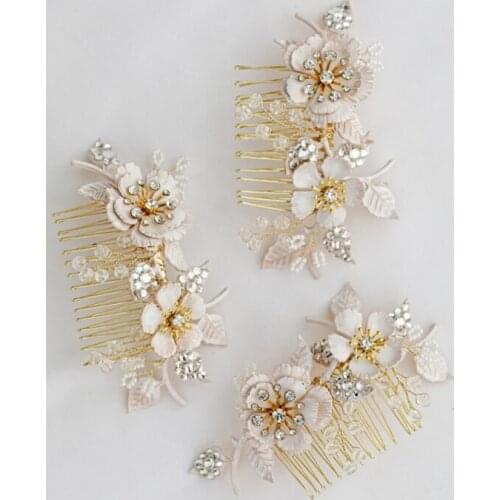 Wedding Hair Comb Jewelry Gold Flower Leaf Women Headwear Handmade Bridal Combs Hair Accessories Jewelry