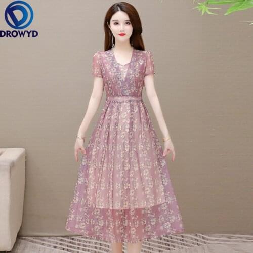 2021 Beach Pink Print Midi Dress Women Summer Fashion Short Sleeve V-neck Bodycon Chiffon Dress Elegant Boho Sexy Party Vestidos