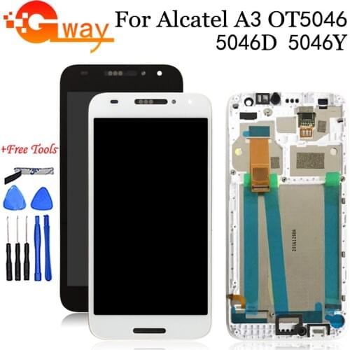 5.0" For Alcatel A3 OT5046 LCD Display Touch Screen Digitizer With Frame For Alcatel A3 OT 5046 5046D 5046X 5046Y LCD + Tools