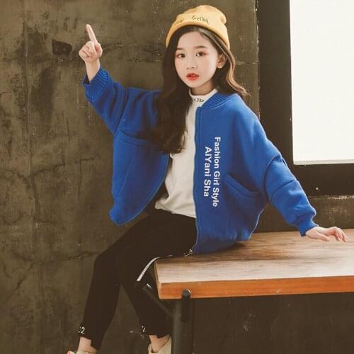 Winter Thicken Warm Girls Jackets Plush Velvet Loose Casual Girls Coats Letter Printed Children Girls Outwear Clothing 4-15T