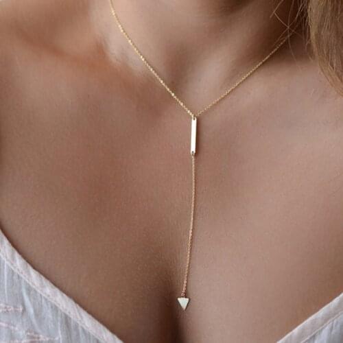 Starbeauty 1pc Fashion Triangle Shaped Leaf Necklace Chain Glod Color Pendant Necklace for Women Girls Long Necklaces