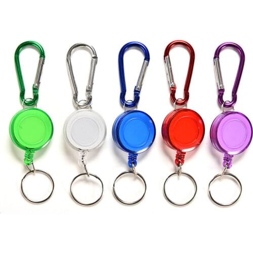 1 PCS Colourful Strap Carabiner Clip Card Label Retractable Metal Card Badge Holder Random Color