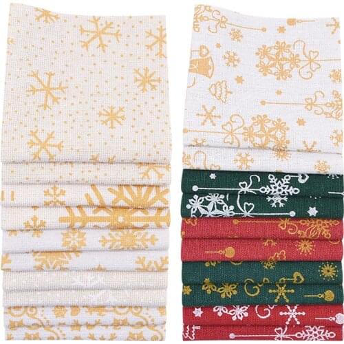 10pcs Christmas Decoration Cotton Fabric Printed Patchwork Cloth Snowflake Bowknot Bell Quilting Sewing Fabrics For Baby Bedding