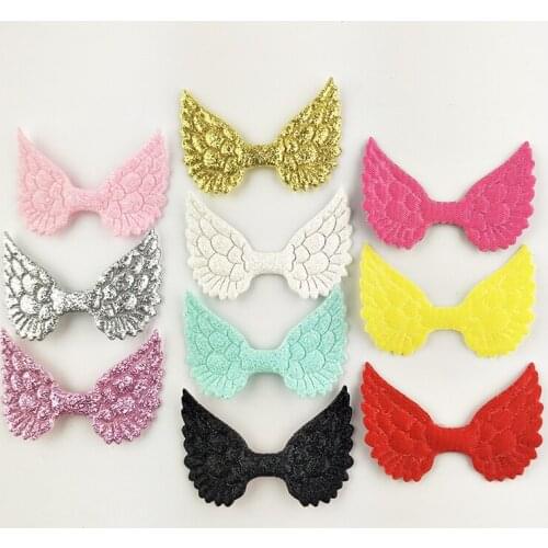 100pcs/lot 5x3.3cm Mixed Padded Shiny/Glittered Angel wing Shape Appliques For Kid DIY Patch And Baby Headwere Accessorie