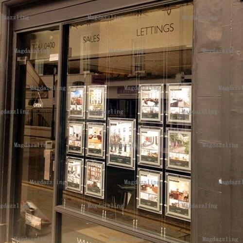 12PCS A3 Vertical + 1PCS A2 Vertical Single Sided Real Estate Agent LED Window Display Acrylic Frame Hanging LED Light Box