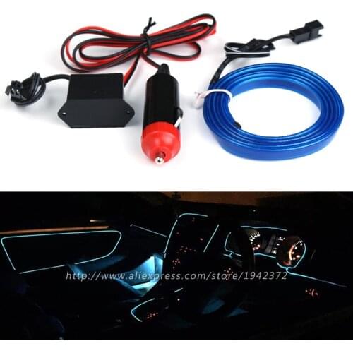 2016 Car Styling Neon Light Flexible EL Cold Line Wire 1m/5m DIY LED Strip Car Decorative Interior Lights with Cigarette Lighter