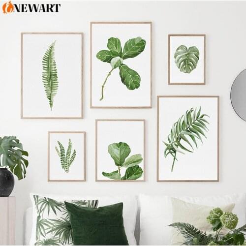 Watercolor Nordic Plant Canvas Wall Art Painting Modern Green Leaves Botanical Decorative Picture for Living Room Natural Design