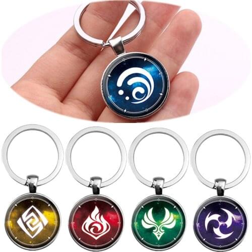 Genshin Impact Game Eye of God Water Wind Thunder Fire Rock Ice Element Key Chains Cosplay Keychain Pendant Keyring Prop